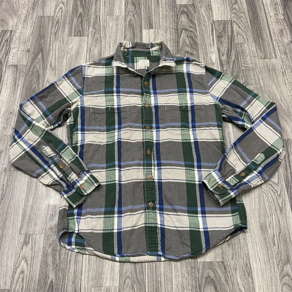 J. CREW Slim Fit Button Down Blue, Gray & Green Plaid Flannel Shirt Men's Size M - Picture 7 of 7